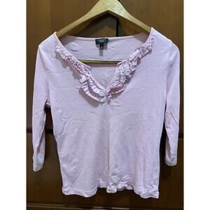Womens Talbots Petite Pink Ruffle Blouse Sz PS